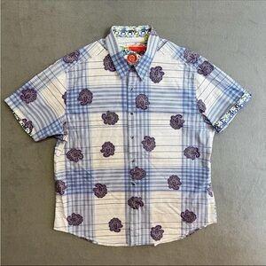 Robert Graham Shirt XL Men's Short Sleeve Button Up White Blue Paisley